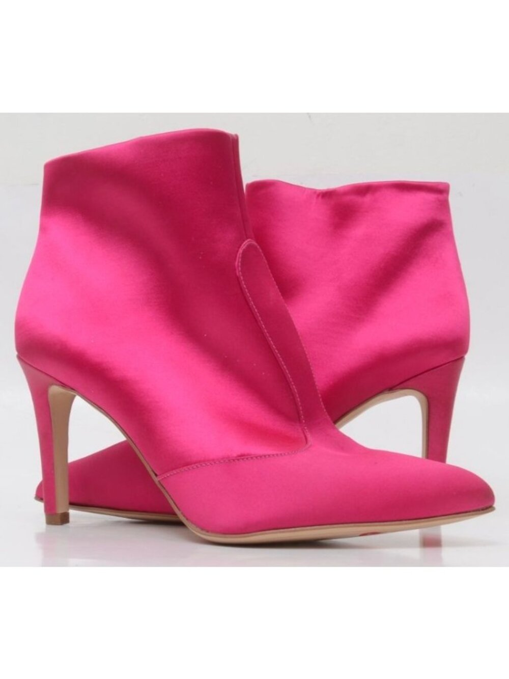 Sam Edelman Olette Women's 8.5 Hot Pink Satin Boots Pointy Toe Stiletto Bootie